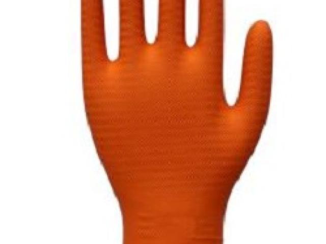 Оранжеви,индустриални, нитрилни ръкавици с релефна текстура