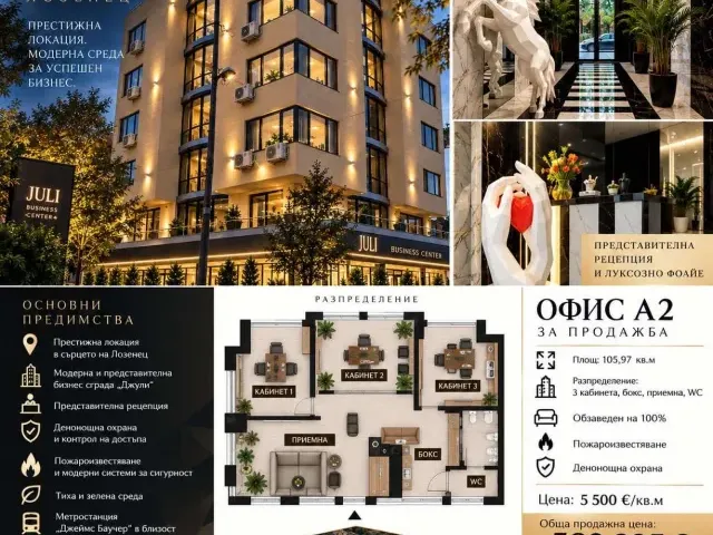 Луксозен офис за продажба в престижна бизнес сграда в кв. Лозенец